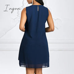 Ingvn - Women's Shift Dress Knee Length Dress Sleeveless Solid Color Layered Spring & Summer Plus Size Hot Black Purple Navy Blue