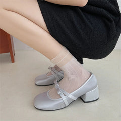 Ingvn New Mary Janes Shoes Women's High Heels Pumps Women Butterfly-knot Square Heel Shoes Women Thick Heel Shoes Zapatos Mujer