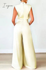 Ingvn - Casual Solid Patchwork Half A Turtleneck Regular Jumpsuits (Without Belt)