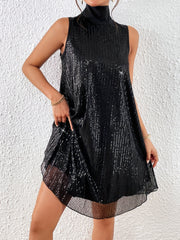 Sequin High Neck Dress, Elegant Bow Knot Back Tank Dress, Women's Clothing