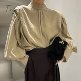 Ingvn - Harajuku Vintage Women's Elegant Blouse Black Oversized Shirt Lantern Sleeve Button Up Chic Female Korean Clothing Fashion