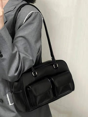 INGVN Vintage Tender Preppy Girls Shoulder Bags Streetwear Fashion All Match Handbags Women Casual Solid Underarm Bag Y2k Aesthetic