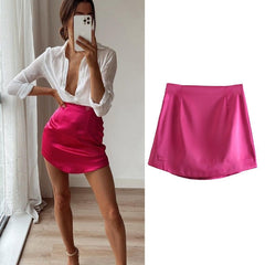 Women Skirts Summer Fashion Silk Satin High-Waisted Skirt Woman Sexy Party Bag Hip Side zipper Mini Skirt Female