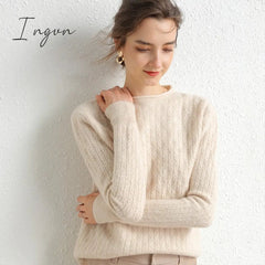 Ingvn - 100% Merino Wool Cashmere Sweater Women Winter Warm O-Neck Long Sleeve Ladies Pullover knitted Autumn Jumper Vintage Sweater