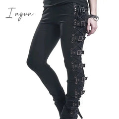 Ingvn - Rosetic Lace Up Casual Cargo Pants Women Buckle Gothic Punk Rock Dark Black Pantalons High Waist Pants Plus Size Trousers S-5XL