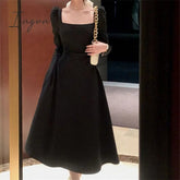 Ingvn - Women Long Sleeve Square Collar White Wedding Dresses Autumn Lady Korean Fashion Elegant Evening Party Vestidos Prom Dress