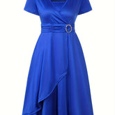 Elegant Skinny Rhinestoned Dress, Asymmetrical Hem Tie Waist Dress For Party & Banquet, Women's Clothing Wedding/Occasion/Engagement/Ceremony/Evening dress