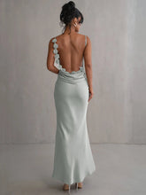 Floral Draped Backless Maxi Long Dress For Women Fashion Spaghetti Strap Sleeveless Bodycon Evening Party Dress Elegant