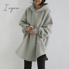 Ingvn - Women's Hoodies Long Sleeve Sweatshirts Autumn Casual Solid Loose Long Drawstring Pullovers Oversized Streetwear