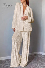 Ingvn - Casual Simplicity Solid Turndown Collar Long Sleeve Two Pieces