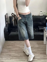 Y2K Vintage Women Denim Shorts Baggy High Waist Korean Wide Leg Jorts Casual Oversize Washed Jeans Streetwear Summer