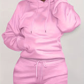 Solid Kangaroo Pocket Hoodie Without Pants, Casual Long Sleeve Drawstring Hoodies Sweatshirt, Women's Clothing