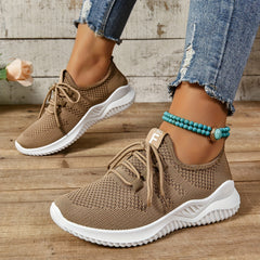 Women'S Casual Running Shoes, Breathable Fabric Sneakers, Low Top Lace-Up, Solid Color, Hand Wash Only, No Embellishments, All-Season Comfort