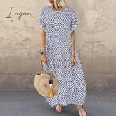 Ingvn - Women Crew Neck Short Sleeve Long Dresses