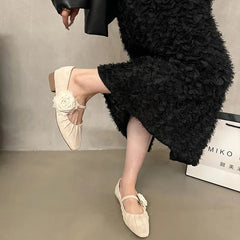 Ingvn Women Pumps Shoes Fashion Shallow Flower Ladies Slip On Shoes Street Style Dress Mary Jane Shoes