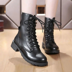 Ingvn Ladies Boots Elegant with Low Heels Footwear Biker Shoes for Women Mid Calf Black Work Half High Gothic Boot Goth Gyaru Y2k Hot