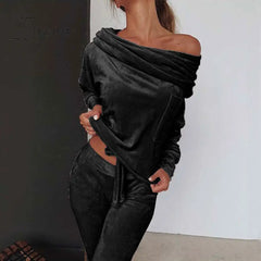 Ingvn - Autumn Velour Lounge Set Women Two Piece Sets Velvet Velour Tracksuit Ladies Sweatsuit 2 Piece Outfits For Women