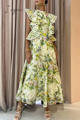Ingvn - Sexy Celebrities Floral Bandage Backless O Neck Sleeveless Dress Dresses