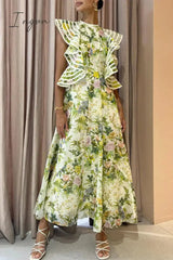 Ingvn - Sexy Celebrities Floral Bandage Backless O Neck Sleeveless Dress Dresses