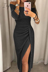 Ingvn - Florcoo Wrap Hip Slit Collar Maxi Dresses(5 Colors)