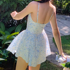 Summer Dress Women Sexy Spaghetti Straps A-line Mini Floral Print Dresses Holiday Robe Short Sundress