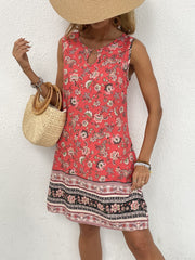 Stunning Geometric Floral Print Tunic Dress - Elegant Crew Neck, Sleeveless, Polyester, Machine Washable, Perfect for Summer Vacation or Casual Outings - Customized Womens Clothing for Adults