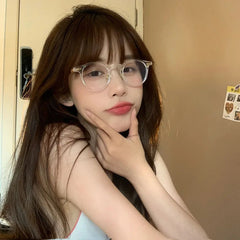 INGVN Korean Small Clear Round Glasses Frame Women Sweet Girl Ins No Makeup Plain Glasses Men Eyewear Cute Decorative Computer Glasses