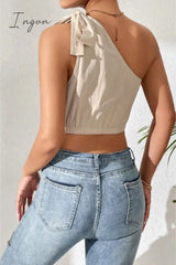 Ingvn - Cropped One-Shoulder Striped Tie Shoulder Tank