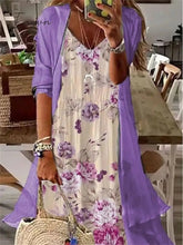Ingvn - Women's Two Piece Dress Set Print Dress Daily Vacation Casual Print Maxi Dress V Neck 3/4 Length Sleeve Floral Loose Fit White Purple Green Summer Spring S M L XL XXL