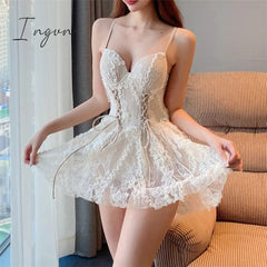 Ingvn - Backless Dress Women Lace Sexy Short Embroidery Mini Y2k Push Up Dress with Flowers Korean Dress Summer Gothic Party