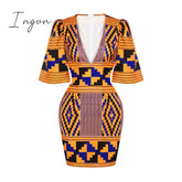 Ingvn - African Dresses for Women New Fashion Summer V-neck African Short Sleeve Printing Dress African Women Clothes