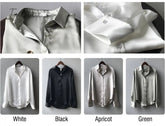 Ingvn - Silk Korean Office Ladies Elegant Shirt Blouse Women Fashion Button Up Satin Shirt Vintage White Long Sleeve Shirts Tops 11355