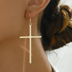 Modern Minimal, Elegant & Chic Cross Dangle Earrings - Minimalist Iron Fashion Statement for Casual Attire