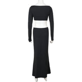 Hollow Out Long Sleeve Sexy Maxi Dress For Women Black Solid Backless Bodycon Club Party Sexy Long Dress Elegant