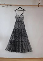 Ingvn - Elegant Spaghetti Straps Tulle Long Women Dress Fashion Bling Bling See Through Dress Sexy Fashion Hot Selling Beachwear