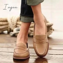 Ingvn - Women Vintage Slip On Loafers Low Heel Pu Leather Loafers