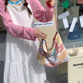 Ingvn Fashion Color Stripes Women's Shoulder Bag Soft Corduroy Vintage Ladies Tote Handbags Large Capacity Female Travel Shopping Bags