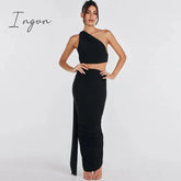 Ingvn - Fashion Backless Sexy Dress Set Women Halter Back Strap Crop Top And Maxi Skirt Female Elegant Bodycon Two Piece Set