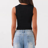 Women Tank Tops y2k Clothing Summer Solid Color Round Neck Sleeveless Button Down T Shirts Vest 2000s Aesthetic Clothes