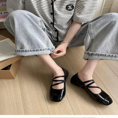 Women Flat Shoes Fashion Shallow Ankle Cross Strap Ladies Soft Sole Flat Heel Dress Round Toe Ballet Shoes