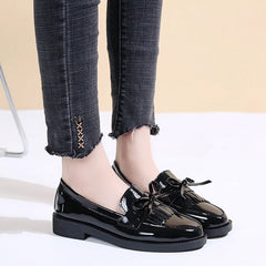 Rimocy Black Patent Leather Women's Loafers Platform Slip on Shoes for Women Spring British Tassel Casual Flats Shoes Woman