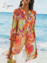 Ingvn - Women's Printed Casual Loose Plus Size Chiffon Shirts