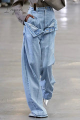 Ingvn - Casual Solid Patchwork Regular Denim Jeans