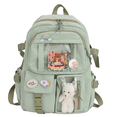 INGVN Kawaii Aesthetic Women Backpack School Bag for Teen Girls Japanese Korean Rucksack Student Bookbags with Cute Accessor Mochila