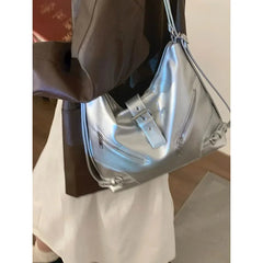 Ingvn Y2k Vintage Shoulder Bag for Women Fashion Large Capacity Aesthetic Backpacks Casual Silver Commuter Female Motorcycle Bag