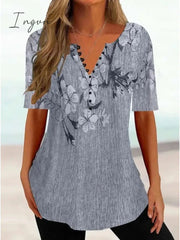 Ingvn - Women's T shirt Tee White Yellow Pink Floral Button Print Short Sleeve Holiday Weekend Tunic Basic Round Neck Regular Floral Painting