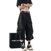 New Wide Leg Casual Pants mens Loose Fit Elastic Waist Outdoor Sport Capri Wrinkle Design Comfy Trousers for Women Men