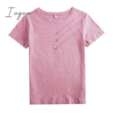 Ingvn - Short Sleeve Summer Women Ribbed Cotton Tee-Shirts Female Button Loose Casual Fashion T-shirts Blue O-Neck Korea Tops S-3XL