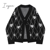 Ingvn - Gothic Style Fashion Oversized Black Cardigan For Women Sweater Long Sleeve V-neck Harajuku Loose Vintage Knitwear Tops Coat