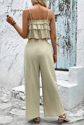 Ingvn - Frill Trim Cami and Wide Leg Pants Set